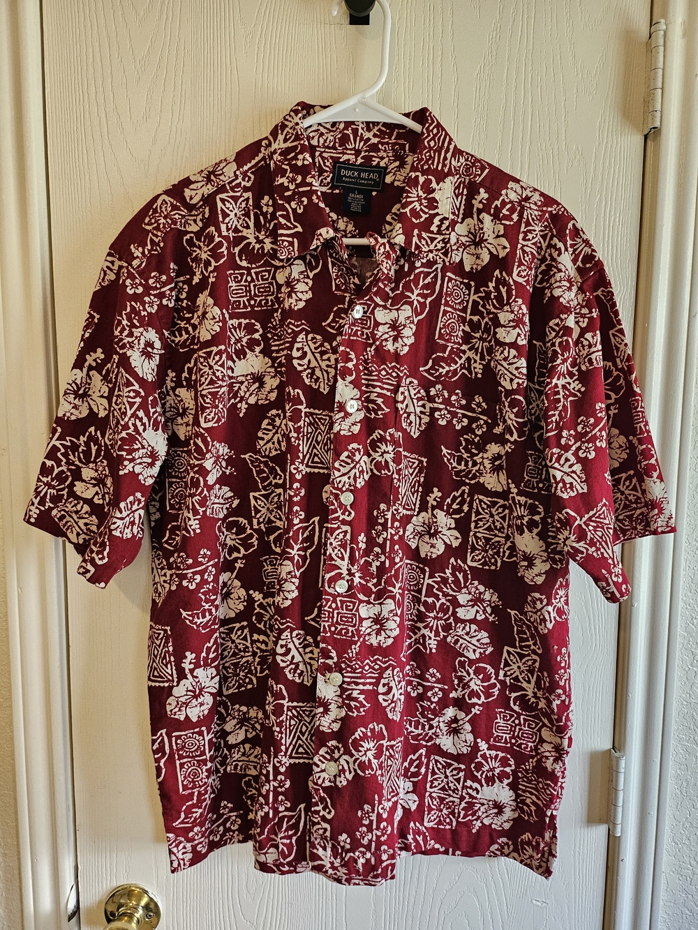 Duck Head Men's Burgundy Red Hawaiian Button-Down Shirt